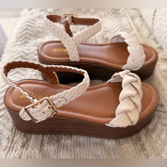 Soda Cream and Brown Braided Sandals - Picture 2 of 4